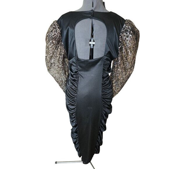 Vintage 80s Mayvens of California Black & Silver Ruched Cocktail Dress | Size 18 - Picture 3 of 8